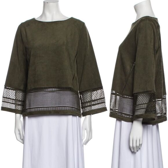 Marie Oliver Suede Laser Cut Oversized Blouse - Picture 1 of 8